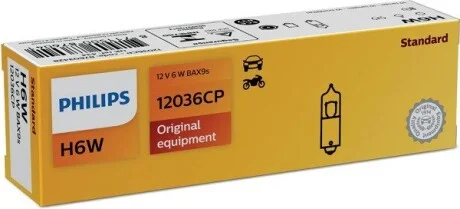 Автолампа Philips Vision H6W BAX9s 6 W прозрачная PHILIPS 12036CP