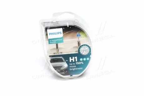 Лампа накалу H1 X-tremeVision Pro150 (+150) 12V 55W P14,5s (комплект) (вир-во Philips) PHILIPS 12258XVPS2