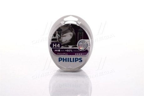 Лампа H4 12V 60/55W P43T-38 Комплект VisionPlus (+ 50% more light) упаковка блістер (Комплект 2шт)) PHILIPS 12342VPS2