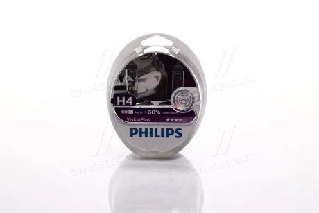 Автолампа Philips VisionPlus H4 P43t-38 55 W 60 W прозрачная PHILIPS 12342VPS2