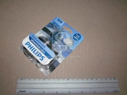 Автолампа Philips WhiteVision Ultra H4 P43t-38 55 W 60 W светло-голубая PHILIPS 12342WVUB1