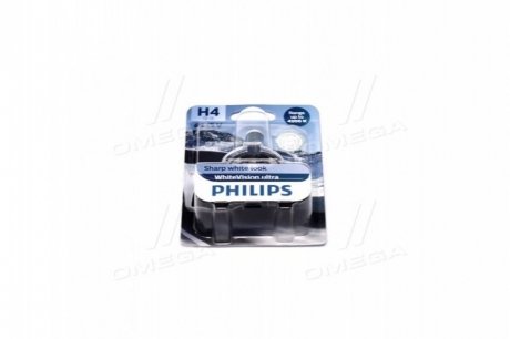 Автолампа WhiteVision Ultra H4 P43t-38 55 W 60 W светло-голубая PHILIPS 12342WVUB1