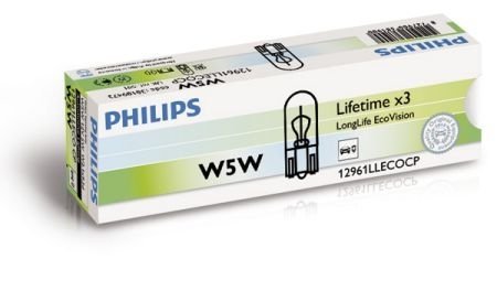 Автомобільна лампа: 12 [В] W5W LongLife EcoVision 5W цоколь W2,1x9,5d PHILIPS 38189428 (фото 1)