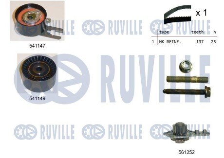 К-кт ГРМ + помпа Fiat/Ford/PSA/Volvo 1.6D/1.6HDI/1.6Multijet/1.6TDCii 05- RUVILLE 5500581