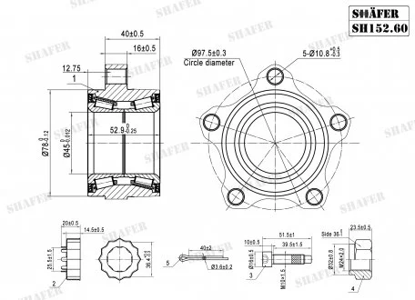 Підшипник передній + Монтажний Комплект Ford Transit 03 / 00-06 / 03 SHAFER SH152.60K