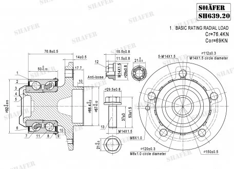 Ступиця передня MB Vito (639), 03-, монт. ккт.+ SHAFER SH639.20K