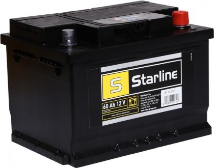 Акумулятор, R"+" 60Ah, En540 (242 x 175 x 175) правий "+", B13 виробництво STARLINE BA SL 60P