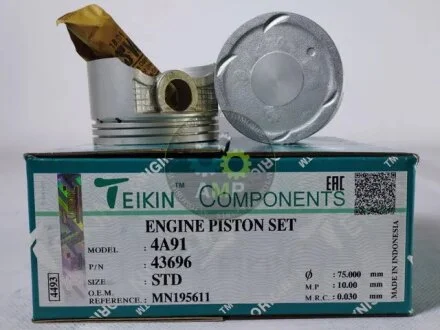 Поршень із пальцем (к-кт на двигун) 4A91 STD/75/1.2-0.8-2/18mm 4PC, TEIKIN 43696STD