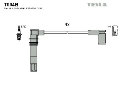 Кабель зажигания, к-кт VAG 00- 1,4;1,6 TESLA T004B