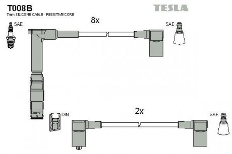 Комплект высоковольтных проводов TESLA T008B