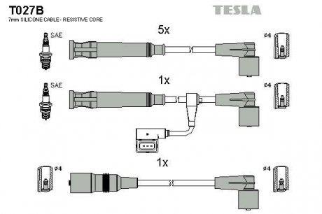 Комплект высоковольтных проводов TESLA T027B (фото 1)