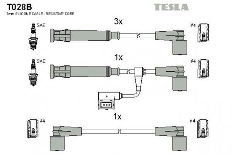 Комплект высоковольтных проводов TESLA T028B (фото 1)