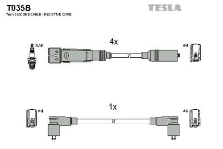 Кабель зажигания, к-кт WAG 84-92 1,6;1,8;2,0|SAE соединнение свечи TESLA T035B