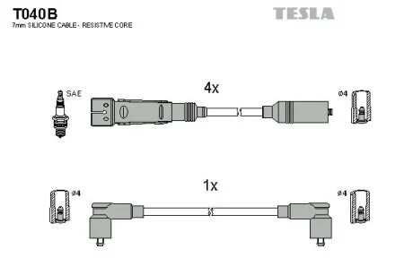 Комплект високовольтних дротів TESLA T040B