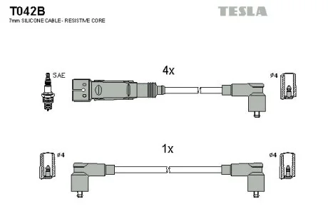 Кабель зажигания, к-кт VW Polo, Skoda Felicia 95-01 1,6 AEE TESLA T042B