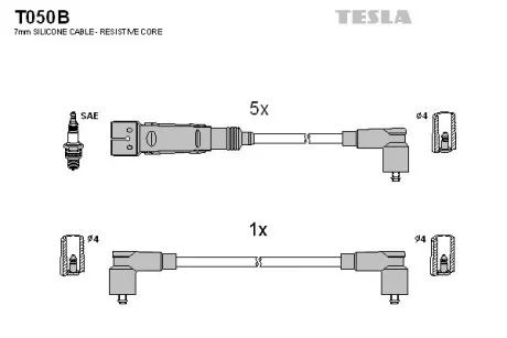 Кабель зажигания, к-кт Audi 80,100,200 83-94, VW Passat 2,0;2,2;2,3 83-88 TESLA T050B