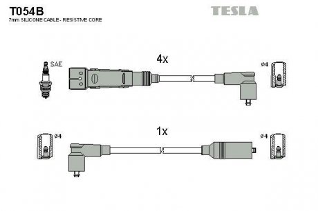 Комплект высоковольтных проводов TESLA T054B