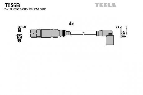 Комплект проводов зажигания Audi / Skoda / Seat / Volkswagen 1.2TSI 09- TESLA T056B (фото 1)