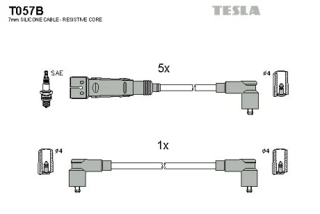 Кабель зажигания, к-кт VW T4 90-03 2,5 AEN/AAF/ACU/AEU/AET TESLA T057B
