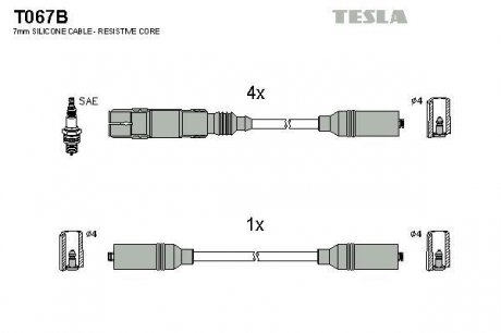 Комплект высоковольтных проводов TESLA T067B (фото 1)