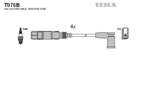 Кабель запалювання, к-кт Аналог TES T854C VW, Audi, Seat, Skoda 99- 1,6;2,0 TESLA T076B