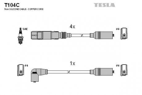 Комплект высоковольтных проводов TESLA T104C