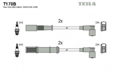 Провода высоковольтные Fiat Doblo / Panda 1.2i 01- TESLA T178B