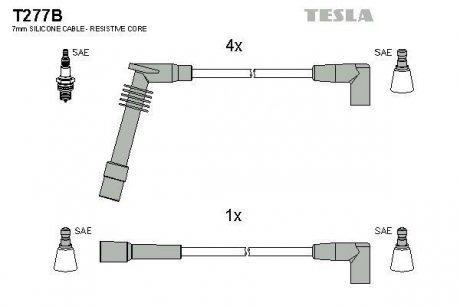 Кабель зажигания, к-кт Opel Astra F 1.6i 09.91-01.98 C16NZ;X16SZR TESLA T277B