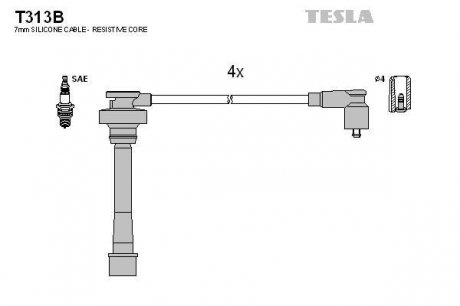 Комплект высоковольтных проводов Chery Tiggo 2.4 05-08 TESLA T313B (фото 1)