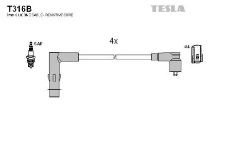 Комплект високовольтних дротів TESLA T316B