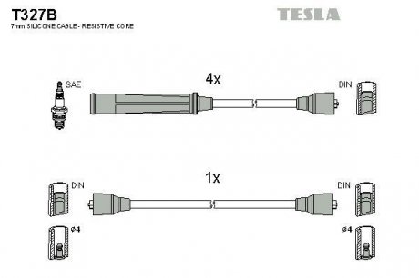 Комплект высоковольтных проводов TESLA T327B