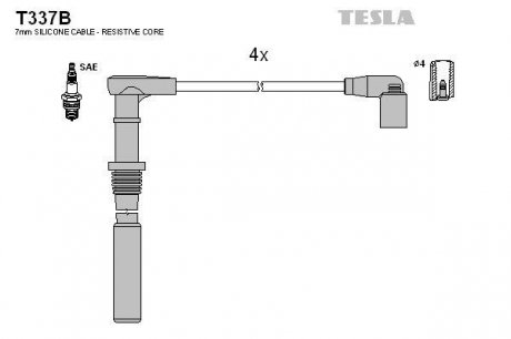 Комплект высоковольтных проводов TESLA T337B