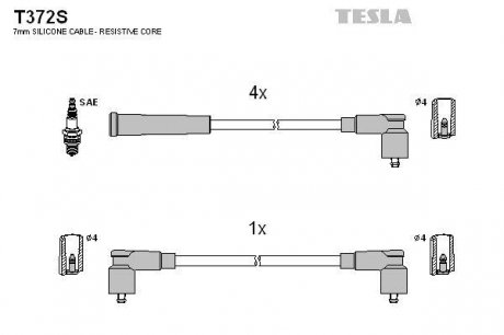 Комплект высоковольтных проводов TESLA T372S