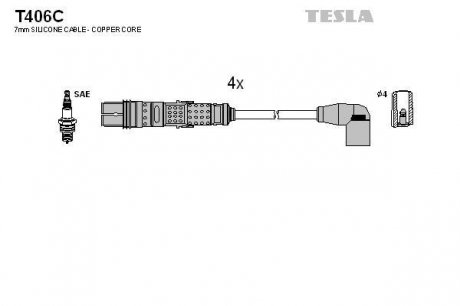 Комплект высоковольтных проводов TESLA T406C