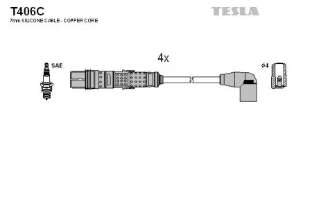 Комплект високовольтних дротів TESLA T406C