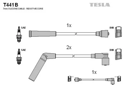 Провід високовольтні Daewoo Matiz 0.8i 98-00 / Tico 0.8 91- TESLA T441B