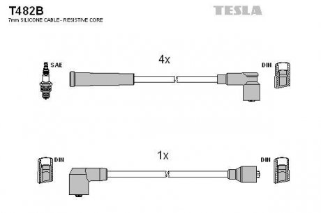 Кабель зажигания, к-кт Mazda 323 87- 1,3;1,4;1,6;1,8 TESLA T482B