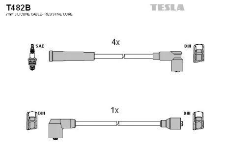 Кабель зажигания, к-кт Mazda 323 87- 1,3;1,4;1,6;1,8 TESLA T482B