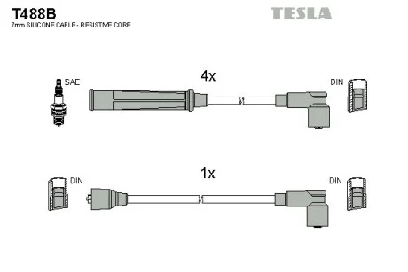 Кабель зажигания, к-кт Nissan Bluebird 80-90 1,6;1,8;2,0 TESLA T488B
