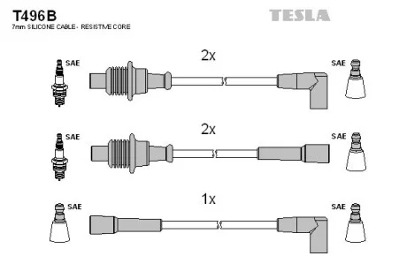 Кабель зажигания, к-кт Citroen, Peugeot 86-94 1,5;1,6;1,9 TESLA T496B