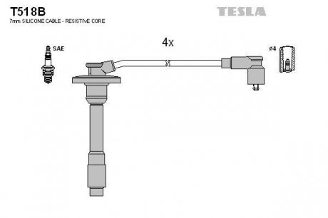 Комплект высоковольтных проводов TESLA T518B