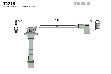 Комплект високовольтних дротів TESLA T521B