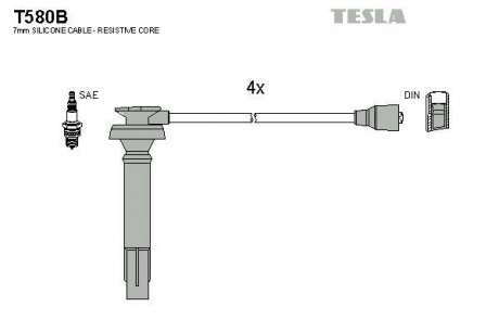 Комплект высоковольтных проводов TESLA T580B