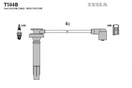 Комплект высоковольтных проводов TESLA T584B (фото 1)
