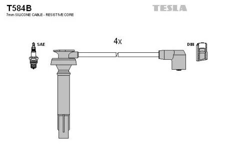 Комплект високовольтних дротів TESLA T584B