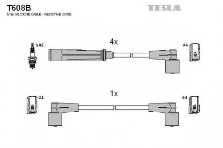 Кабель запалювання к-кт Volvo 740,940,960 83-93 2,0 TESLA T608B (фото 1)