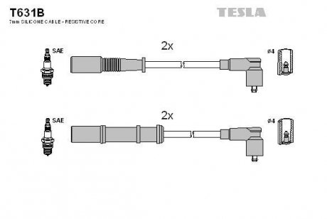 Высоковольтные провода Fiat Punto1.2 / 1.4 05- TESLA T631B (фото 1)