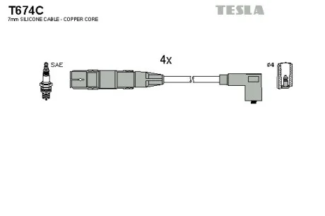 Кабель запалювання, к-кт VAG 95- 1,6;2,0 TESLA T674C