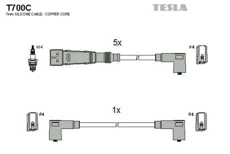 Кабель зажигания, к-кт Audi, VW 81-96 2,0;2,2;2,3 TESLA T700C