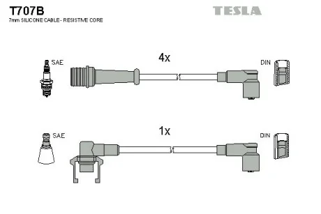 Кабель зажигания, к-кт Renault 84-96 2,0;2,2 TESLA T707B